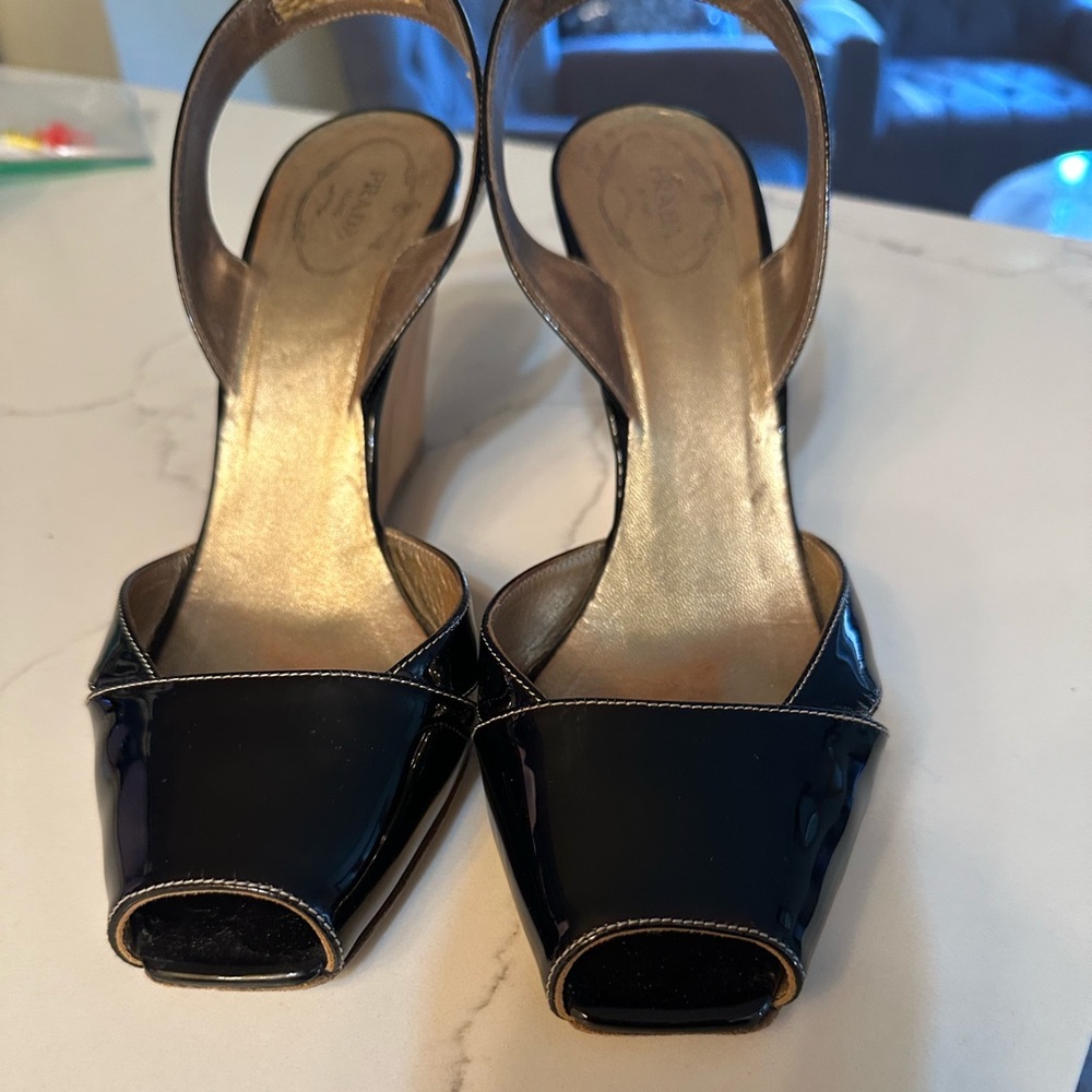 PRADA Black Patent Leather Slingback Size 9-9.5 /EU 40